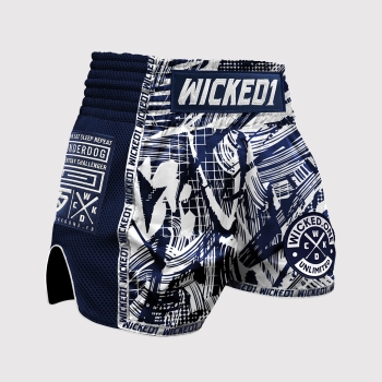 Short de Boxe Thaï Wicked One HAVOC NAVY/BLANC